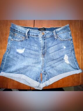 Rachel Roy Blue Distressed Rolled-Hem Jean Shorts